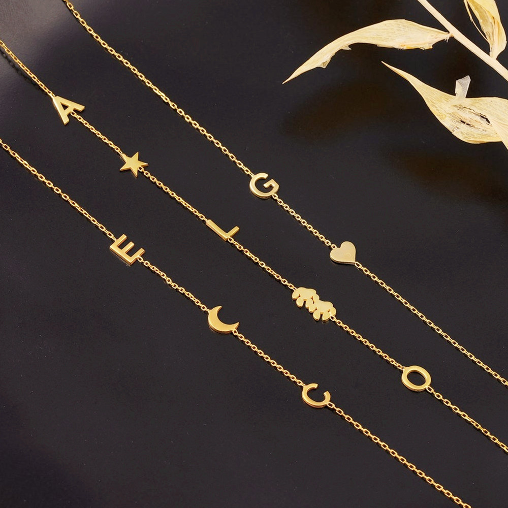 Birth Flower Necklace - Custom Initial Name Necklace Couple Jewelry