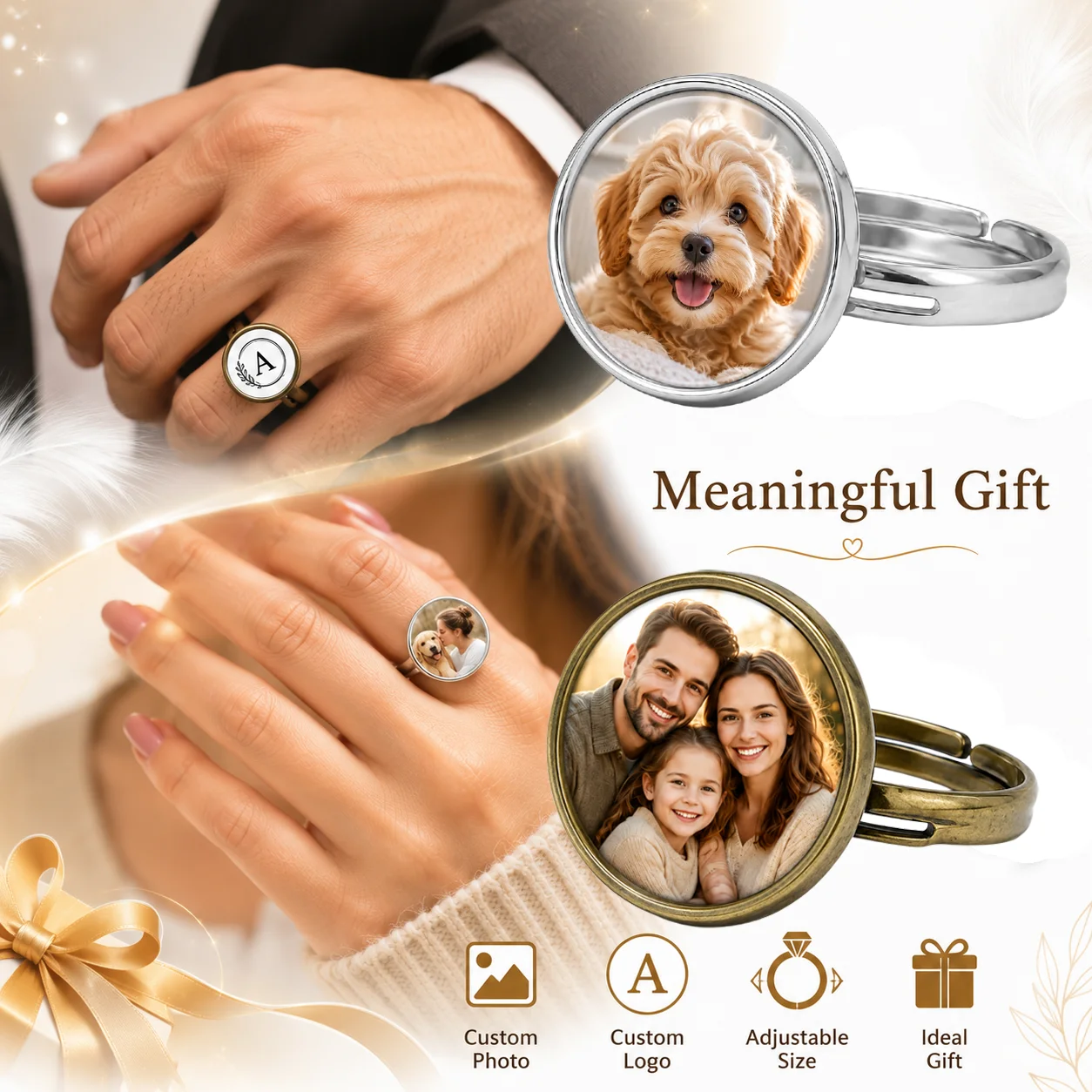 Customized Photo Logo Adjustab - Initial Ring Custom 评论和价格