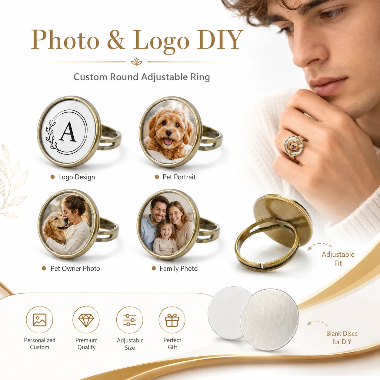 Customized Photo Logo Adjustab - Initial Ring Custom 评论和价格