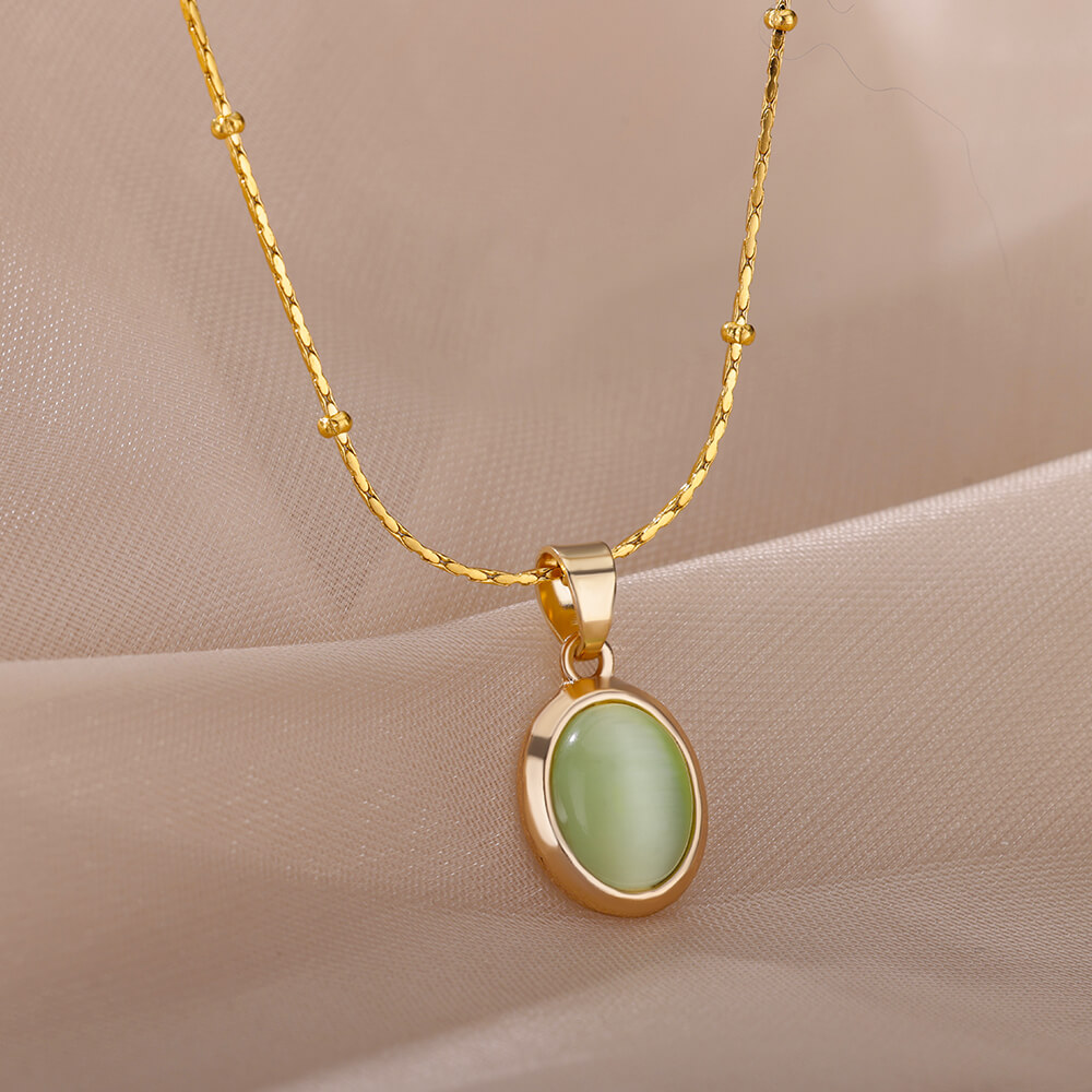 Fashion Stone Opal Oval Neckla - Birth Flower Necklace 评论和价格