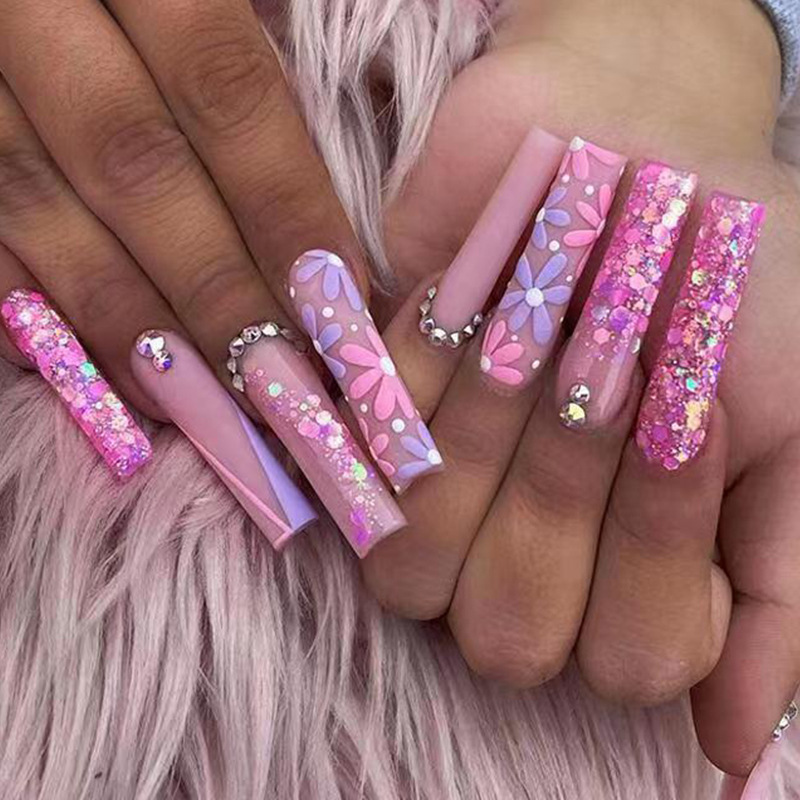24pcs Long Ballet False Nails  - Pressed Flower Art 评论和价格