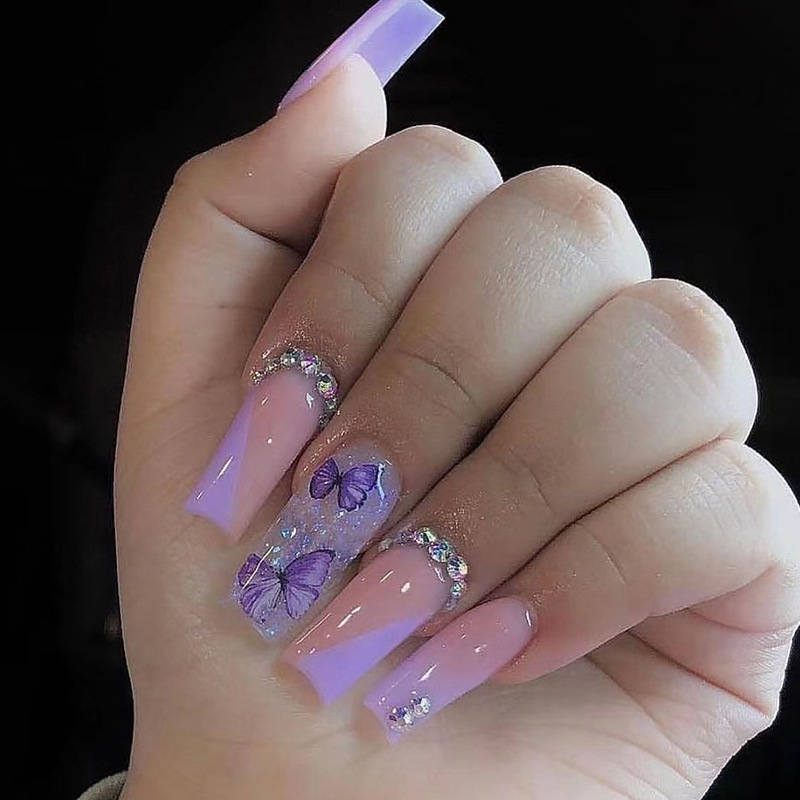 24pcs Long Ballet False Nails  - Pressed Flower Art 评论和价格